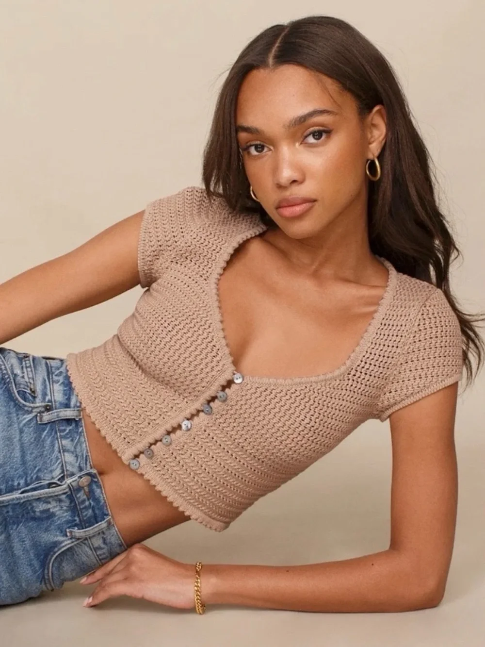 Reformation Catarina open knit top